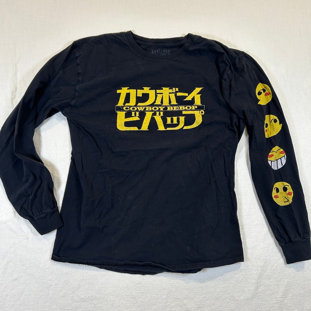 BoxLunch Cowboy Bebop Long Sleeve Graphic T-Shirt Black Yellow Logo Anime Large